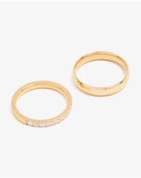 Lovisa - Waterproof Gold Plated Stainless Steel Diamante & Smooth Rings 2- Pack
