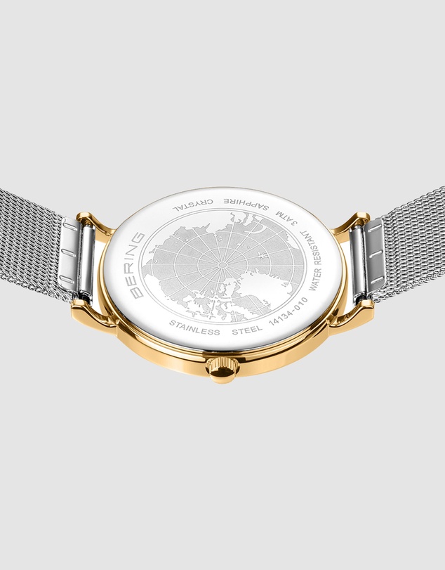 Bering - Bering Classic 34mm Polished Gold Case and Silver Strap Watch