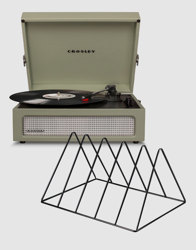 Crosley - Crosley Voyager Bluetooth Portable Turntable - Sage + Gadhouse Vinyl Rack Bundle - Black