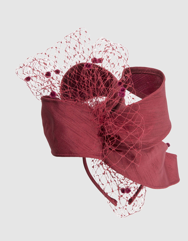 Max Alexander - Wine Pillbox with Veil Fascinator