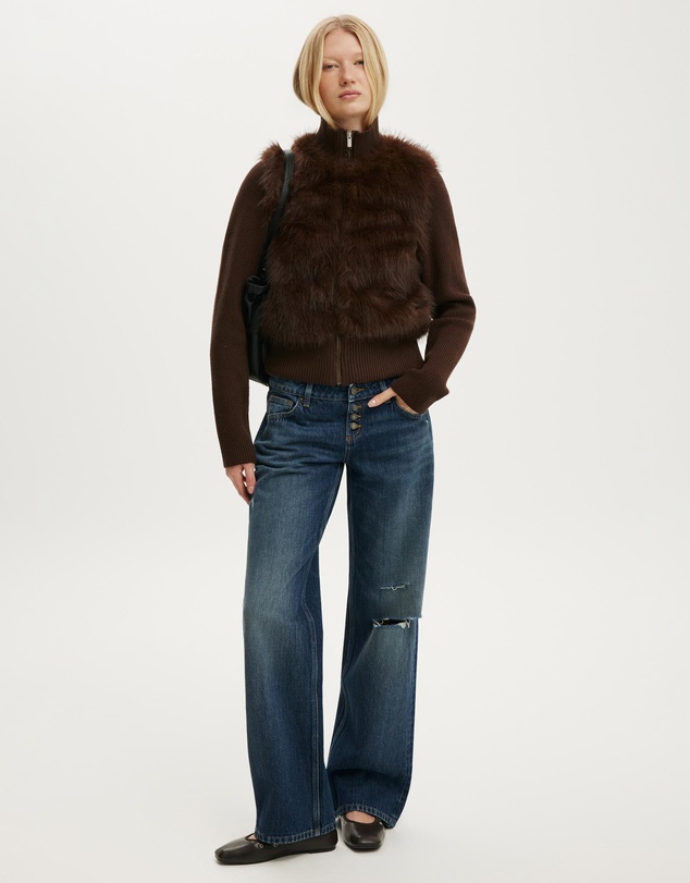 Cotton On - Faux Fur Knit Jacket