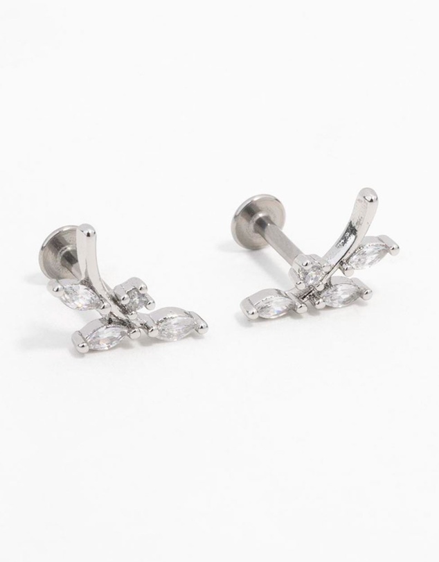 Lovisa - Surgical Steel Steel Cubic Zirconia Vine Flat Back Earrings 2-Pack