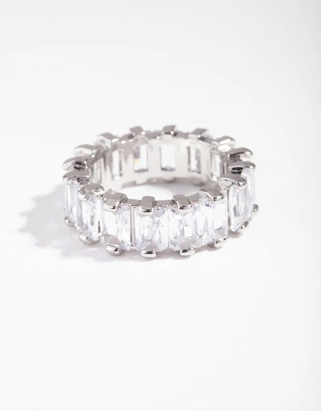 Lovisa - Rhodium Cubic Zirconia Rectangular Band Ring