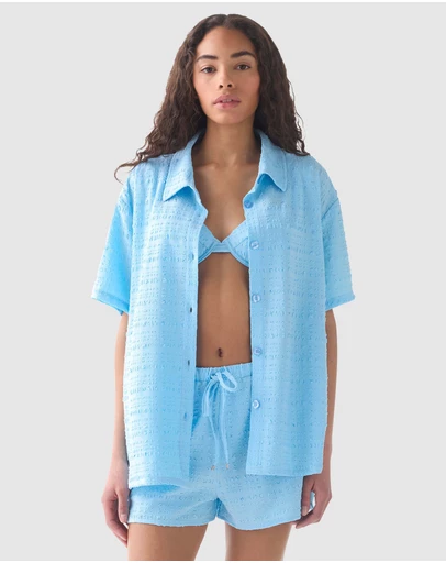 Kate Spade - Seersucker Short Sleeve Beach Shirt Cover-Up
