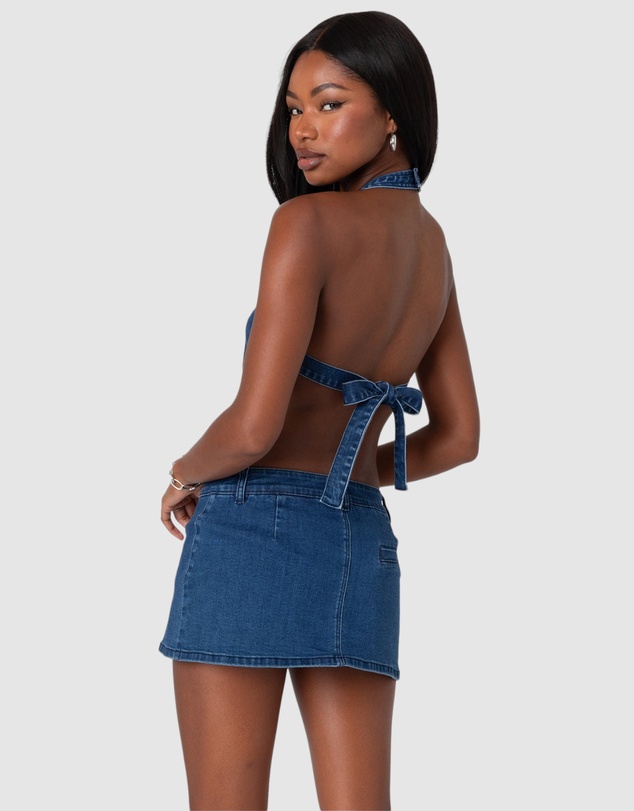 EDIKTED - Sydnie Denim Open Back Top