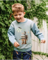 Fleur Harris - 'Out of This World' Robot Sweater in Dusty Teal