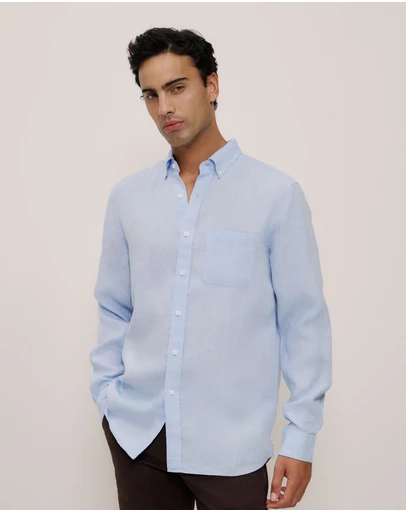 Trenery - Regular Fit Delave Linen Shirt in Fresh Blue