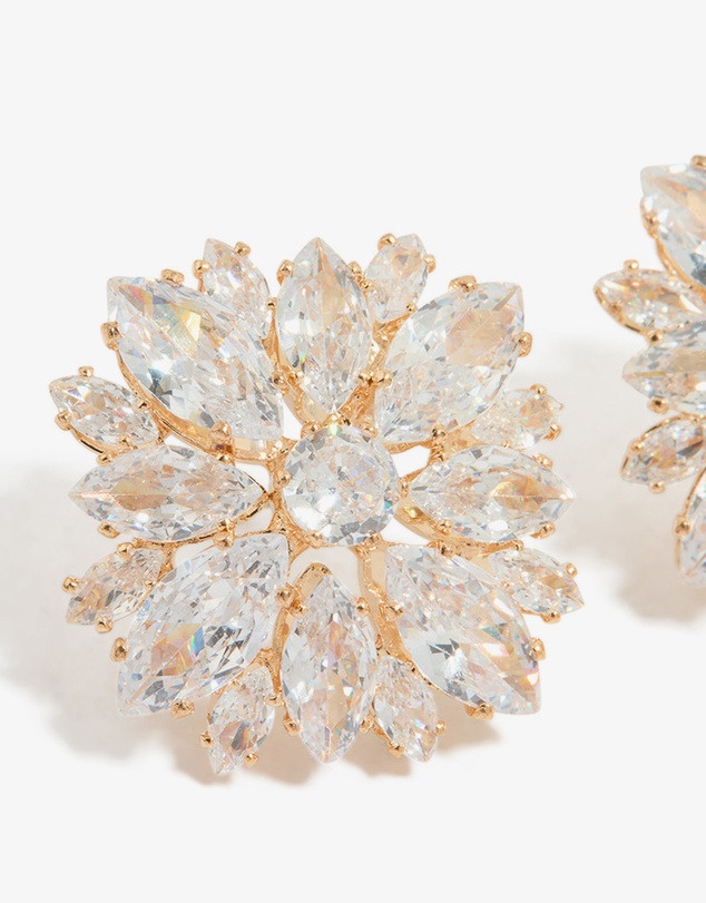 Lovisa - Gold Cubic Zirconia Statement Flower Stud Earrings
