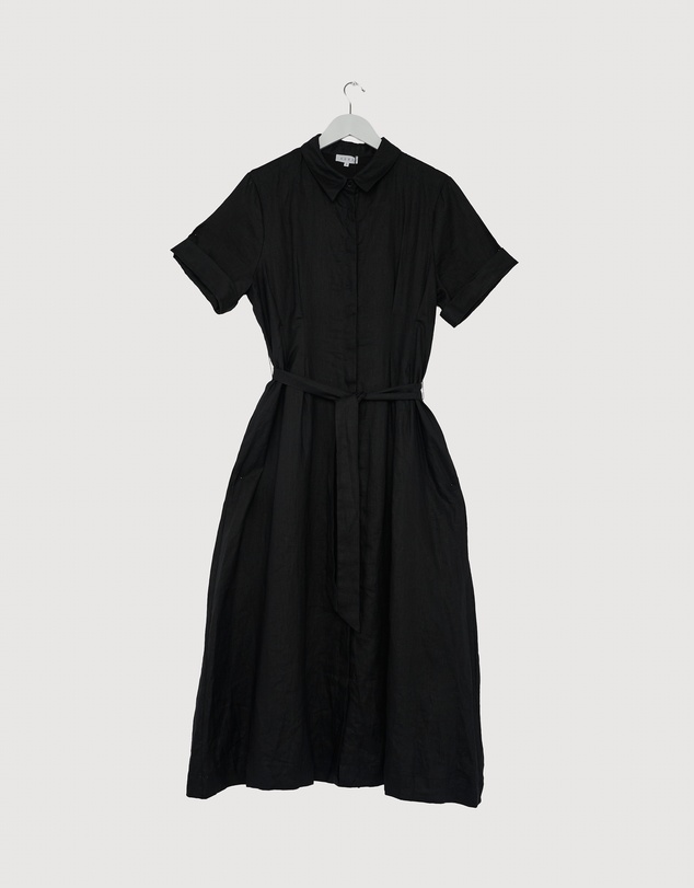 Revibe - Repaired AERE Orien Tuck Waist Linen Shirt Dress - AU 16