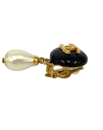 Pre-Loved by Azura Reborn - Pre-Loved CC Gold Plated Resin and Faux Pearl Drop Clip On Earrings