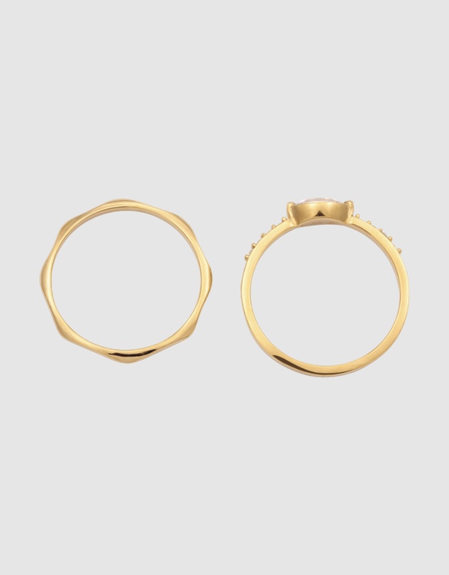 Elli Jewelry - Ring Set Crystal Square 925 Sterling Silver Gold-Plated