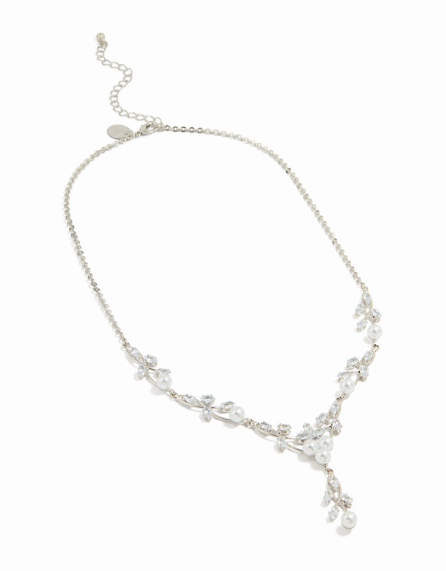 Lovisa - Silver Pearl Cubic Zirconia Y-Necklace