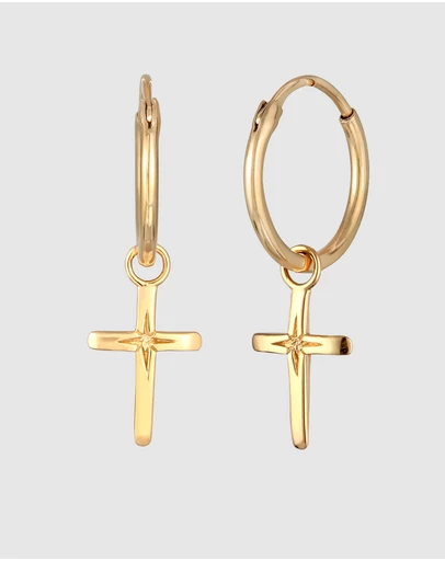 Elli Jewelry - Cross Hoop Earrings in Gold-Plated 925 Silver
