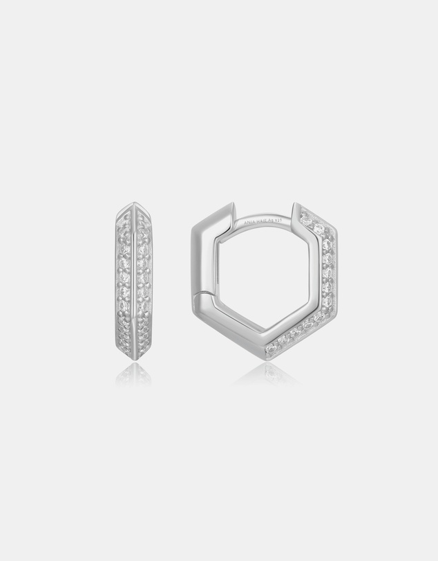 Ania Haie - Ania Haie Silver Sparkling Shield Huggie Hoop Earrings