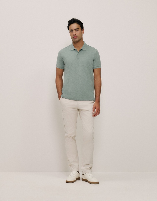Trenery - Pique Marle Monogram Polo in Sage Green