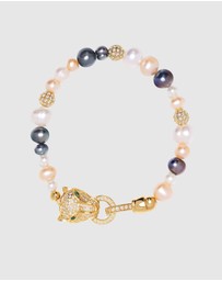 Nialaya Jewellery - Women's Multi-Colored Pearl Bracelet with Gold Panther Head