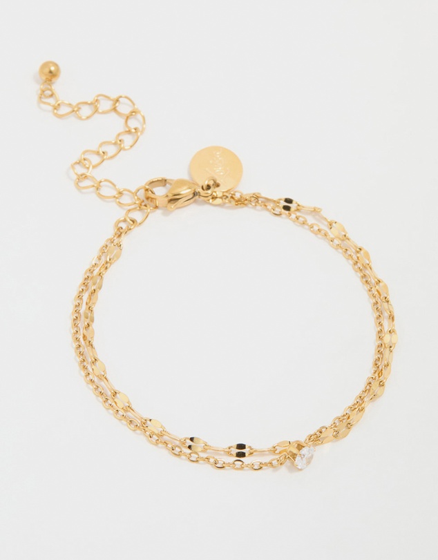 Lovisa - Waterproof Gold Plated Stainless Steel Dainty Cubic Zirconia Layered Bracelet