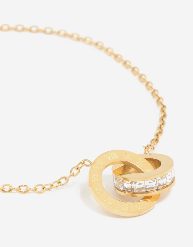 Lovisa - Waterproof Gold Plated Stainless Steel Diamante & Circle Link Chain Bracelet