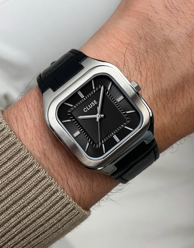 Cluse - Quadrus Leather, Black, Silver Colour