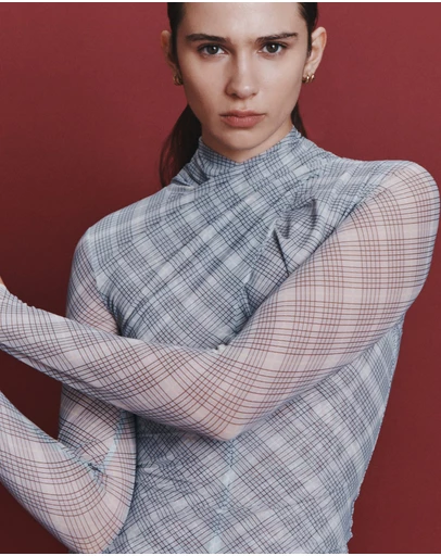 SABA - Astrid Check Mesh Long Sleeve Top