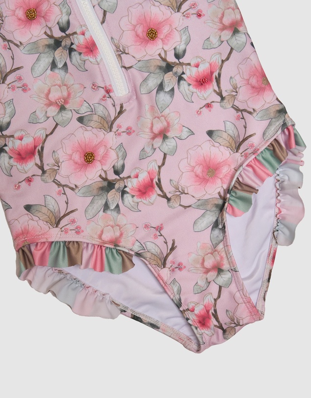 Olga Valentine - Long Sleeve Zip One Piece Swimsuit - Hand beaded