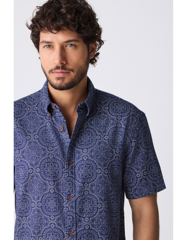 NEXT - Short Sleeve Tile Printed Printed 100% Cotton Shirt