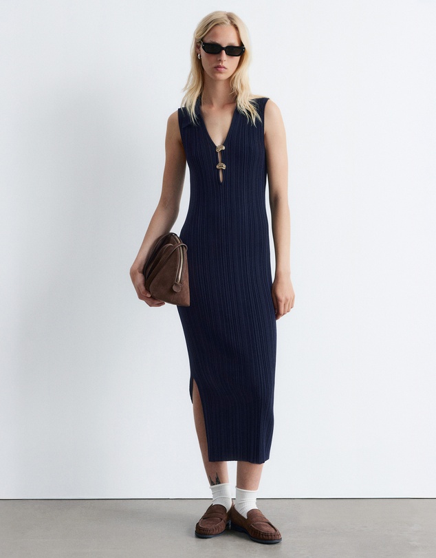 & Other Stories - Rib-Knit Collared Midi Dress