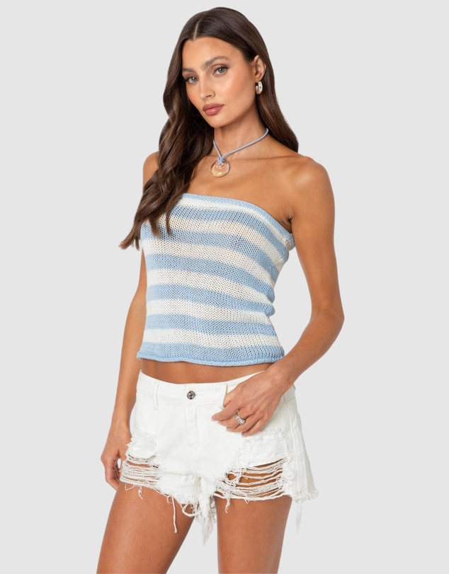 EDIKTED - Nox Striped Crochet Tube Top