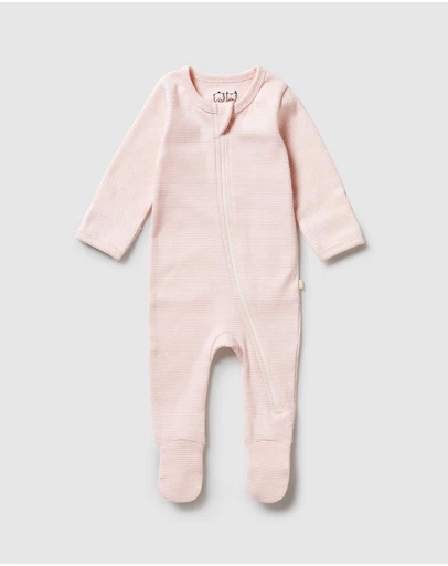 Wilson & Frenchy - Organic Stripe Rib Zipsuit with Feet - Babies