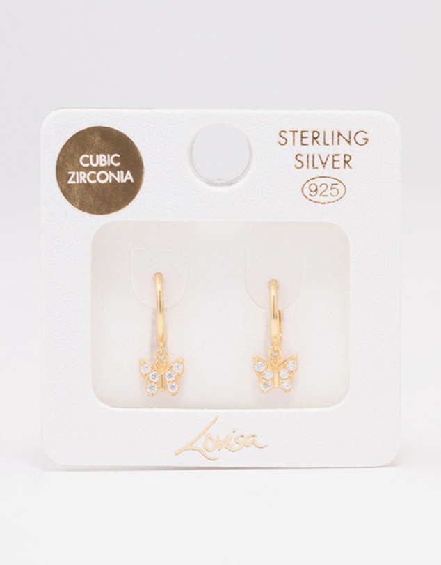 Lovisa - Gold Plated Sterling Silver Cubic Zirconia Butterfly Huggie Earrings