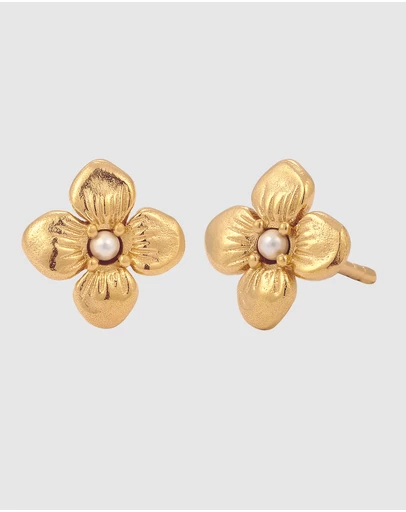Elli Jewelry - Pearl Floral Stud Earrings in Gold-Plated 925 Silver