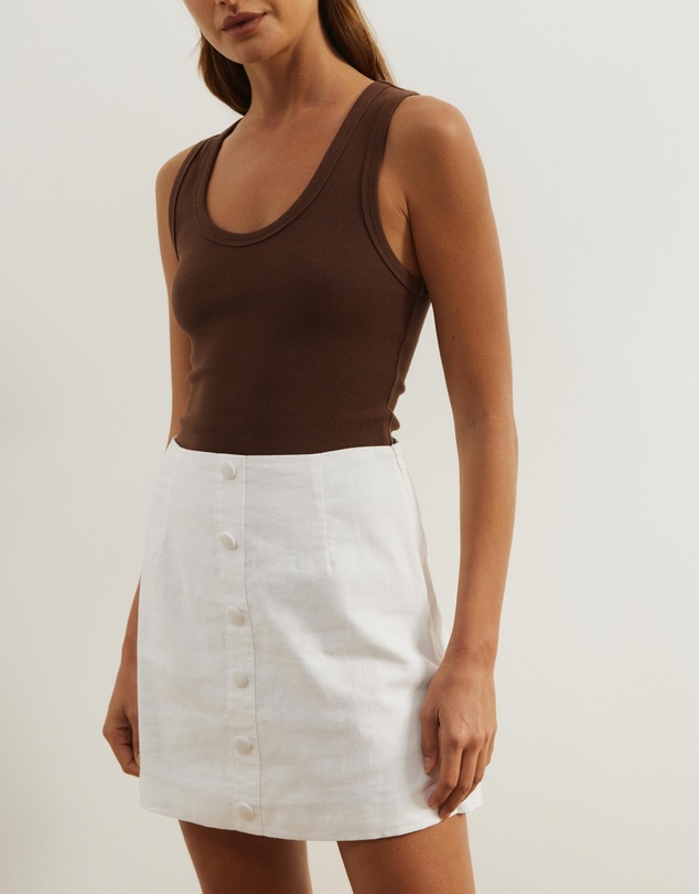 Atmos&Here - Isla Linen Blend Button Up Mini Skirt