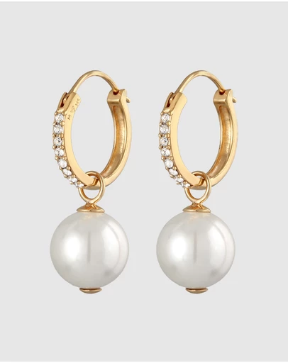 Elli Jewelry - Crystal Shell Pearl Hoop Earrings in Gold-Plated 925 Silver