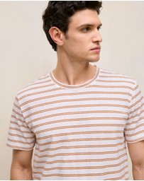 Trenery - Cotton Linen Double Stripe T-shirt in White