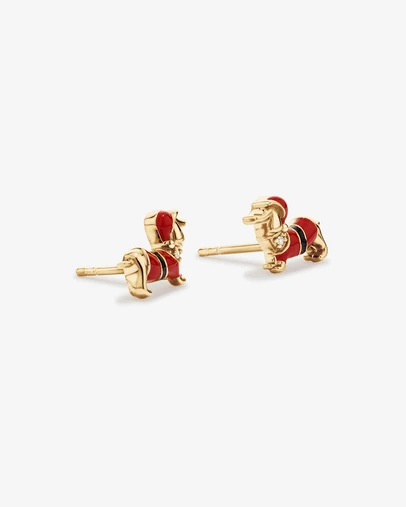 Michael Hill - Dachshund Christmas Stud Earrings with Cubic Zirconia in 18kt Yellow Gold Vermeil