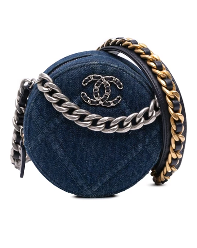Pre-Loved by Azura Reborn - Pre-Loved Denim 19 Round Clutch with Chain