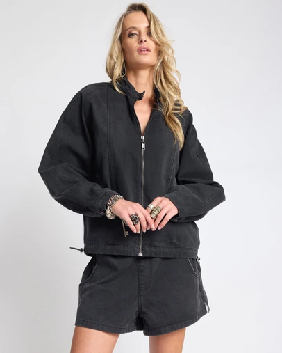 ONE TEASPOON - Harley Denim Bomber Jacket - Smokey Black