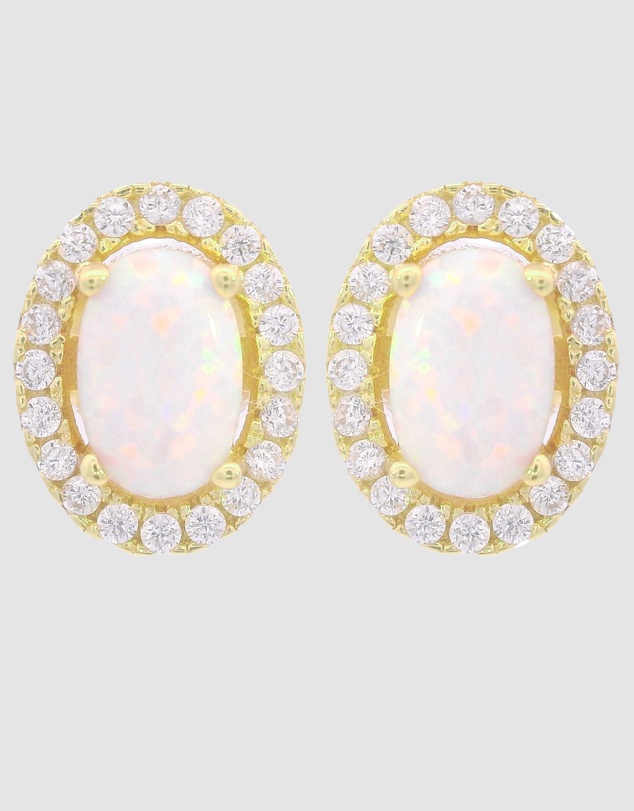 Georgini - Georgini Opal Glow Blackwattle White Created Opal Gold Earrings