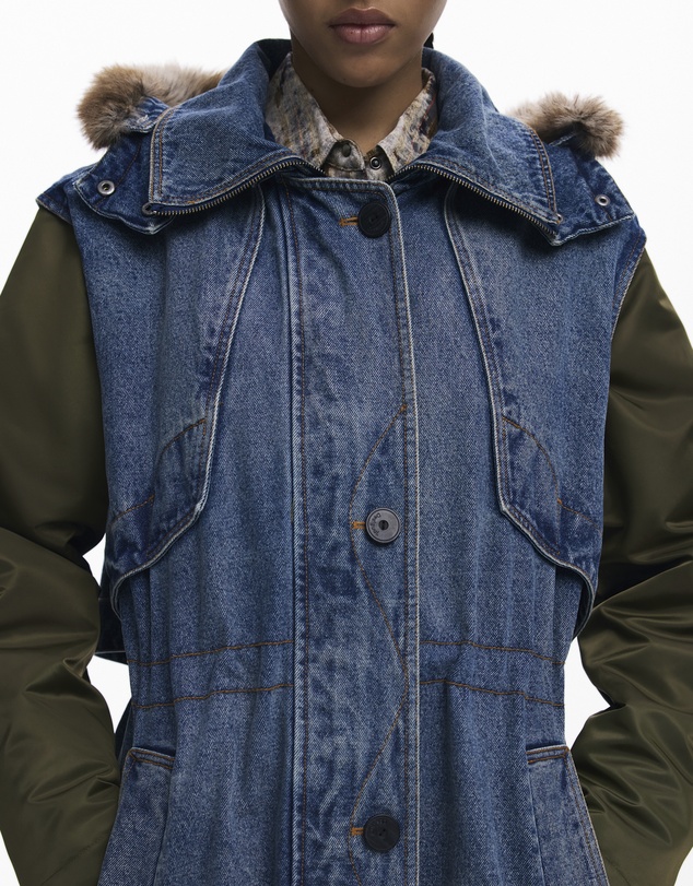 Desigual - Denim coat with faux fur trim