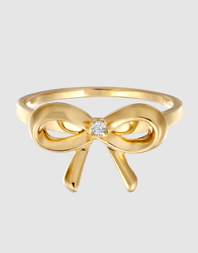 Elli Jewelry - Ring Bow Trend with Diamond in 925 Sterling Silver Gold Plated