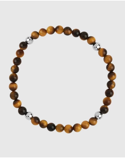 Najo - Apollo Men's 6mm Tiger Eye & Steel Elasticised Bracelet