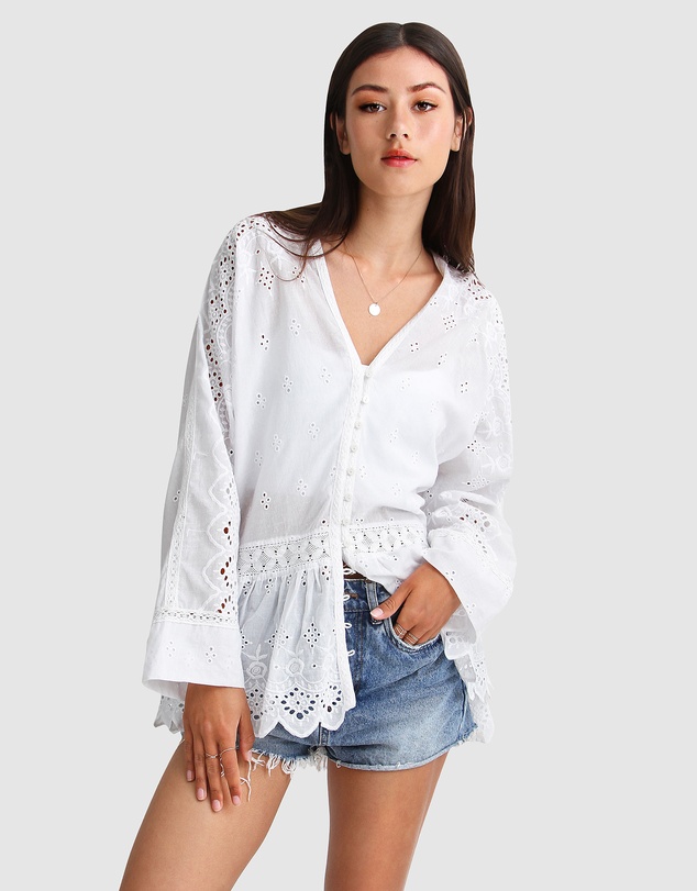 Belle & Bloom - Unbutton Me Eyelet Button Down Shirt
