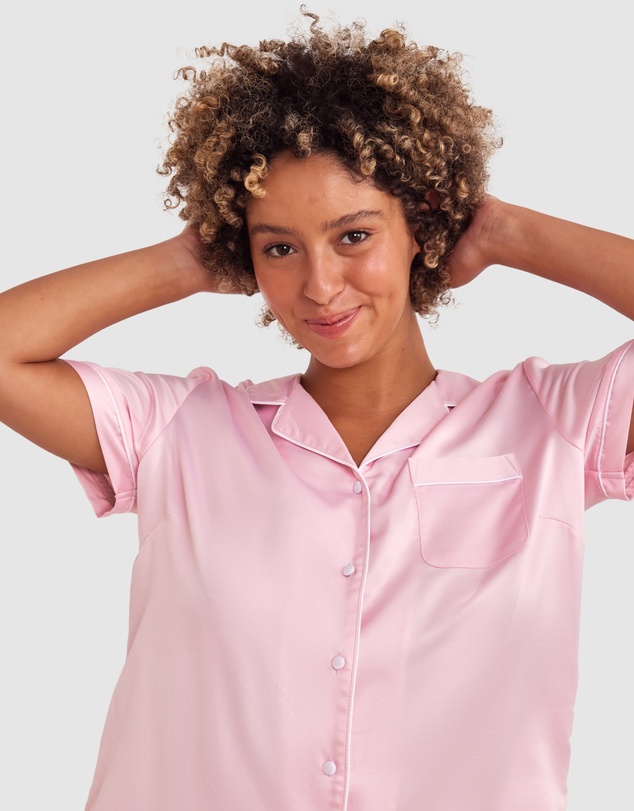 Bras N Things - Liquid Satin Short Sleeve Top - Light Pink