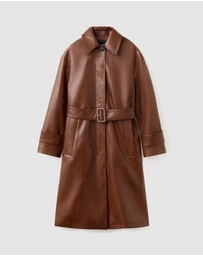 M.N.G - Long Faux-Leather Trench Coat With Belt