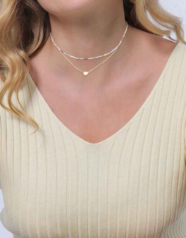 Elli Jewelry - Heart Pendant Layer Necklace in Gold-Plated 925 Silver