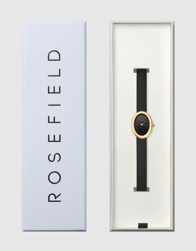 Rosefield - Ovale Black Matte Gold-Tone Black Leather Watch