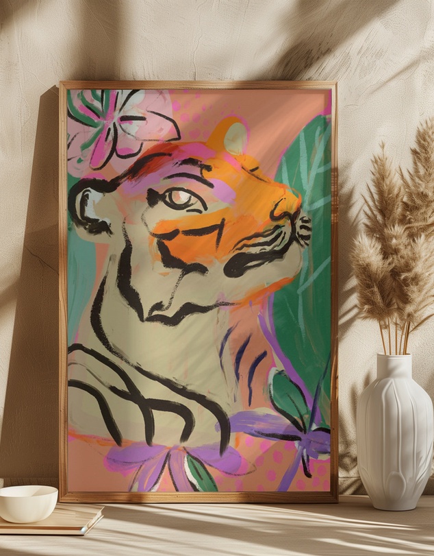 Olive et Oriel - Tiger In Jungle by Treechild Art Print