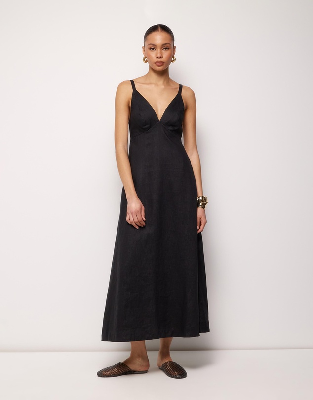 AERE - Millie Linen V Neck Midi Dress