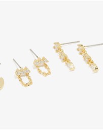 Lovisa - Gold Plated Brass Cubic Zirconia Chain & Stud Earrings 4-Pack