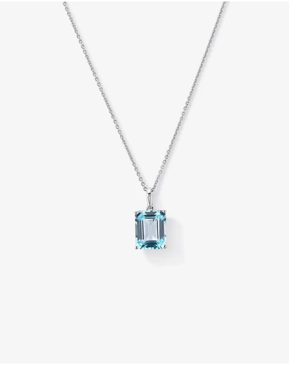 Michael Hill - Emerald Cut Sky Blue Topaz Pendant with Chain in Sterling Silver